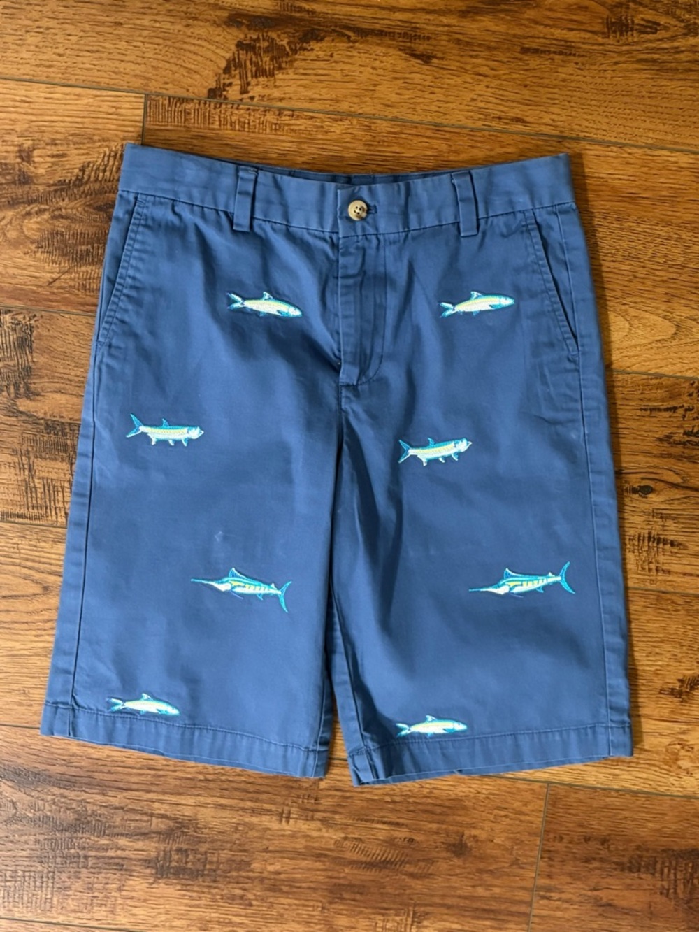 Vineyard Vines Fish Embroidered Shorts Blue Size 14 Coastal Prep